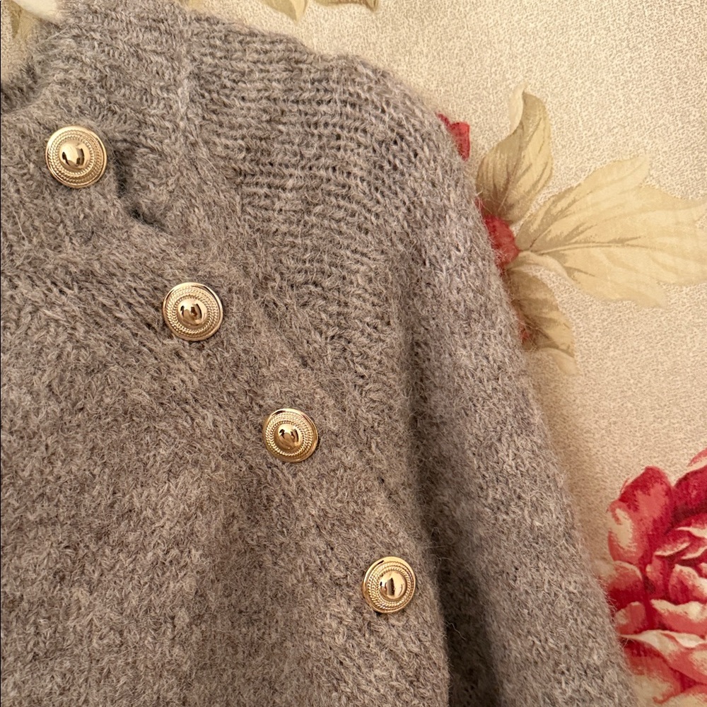 Easy Clothes Plush Marled Purple Button-Detail Sweater - Picture 2 of 3